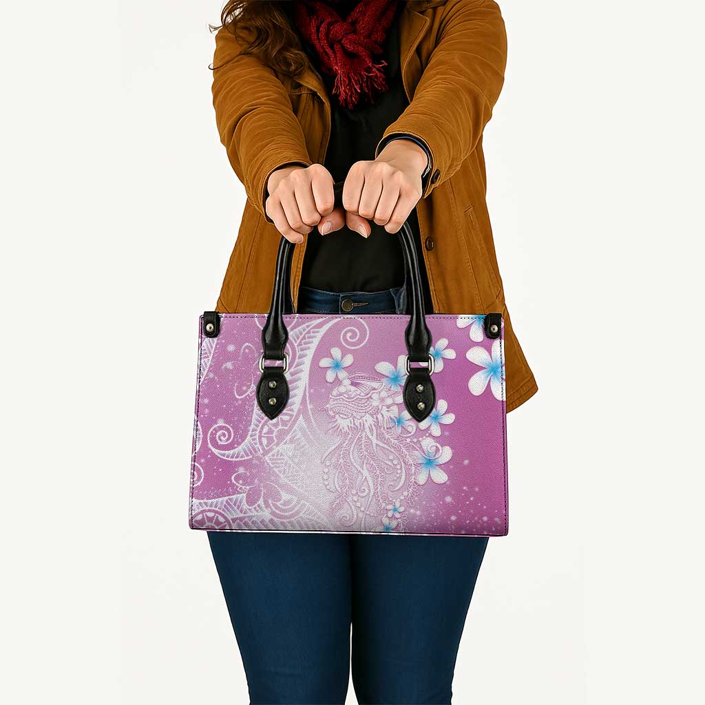 Polynesian Jellyfish Leather Bag With Plumeria Pink
