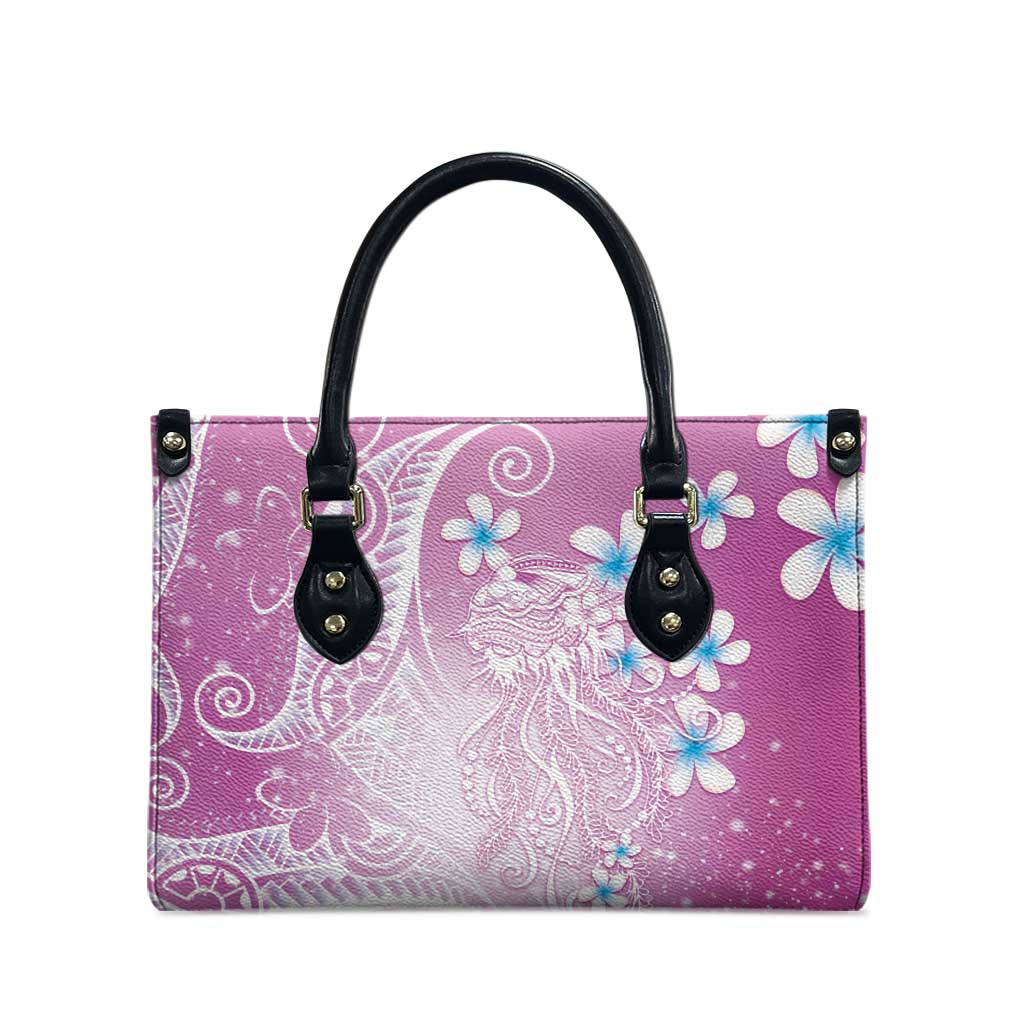 Polynesian Jellyfish Leather Bag With Plumeria Pink
