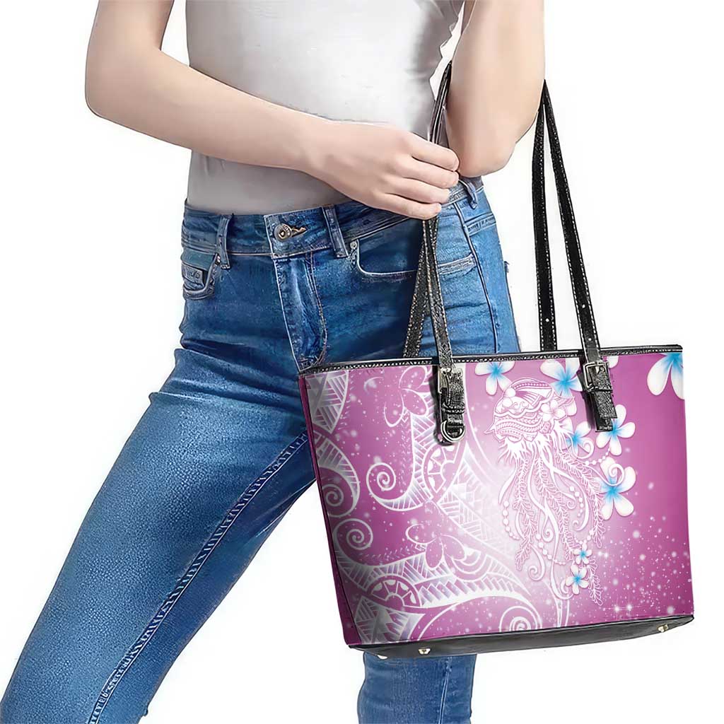 Polynesian Jellyfish Leather Tote Bag With Plumeria Pink LT05 - Polynesian Pride