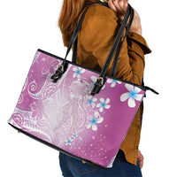 Polynesian Jellyfish Leather Tote Bag With Plumeria Pink LT05 - Polynesian Pride