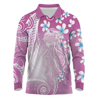 Polynesian Jellyfish Long Sleeve Polo Shirt With Plumeria Pink