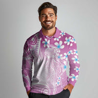 Polynesian Jellyfish Long Sleeve Polo Shirt With Plumeria Pink