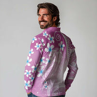 Polynesian Jellyfish Long Sleeve Polo Shirt With Plumeria Pink