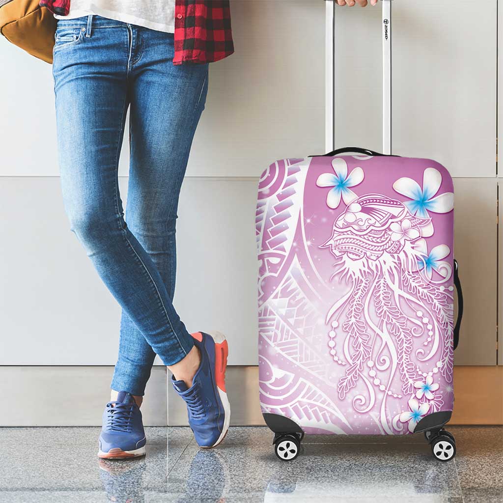 Polynesian Jellyfish Luggage Cover With Plumeria Pink