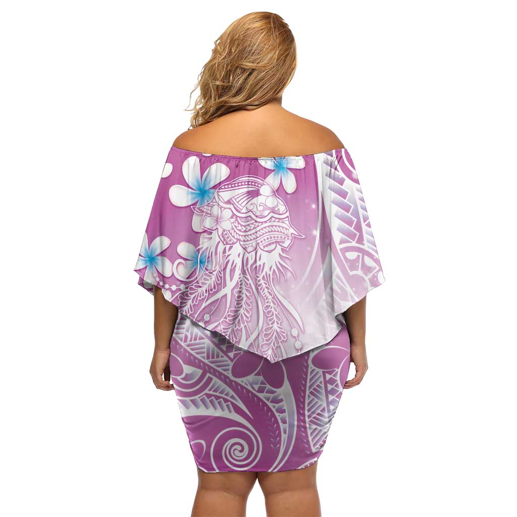 Polynesian Jellyfish Off Shoulder Short Dress With Plumeria Pink LT05 - Polynesian Pride