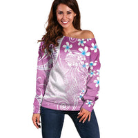Polynesian Jellyfish Off Shoulder Sweater With Plumeria Pink