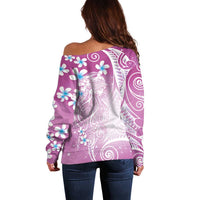 Polynesian Jellyfish Off Shoulder Sweater With Plumeria Pink