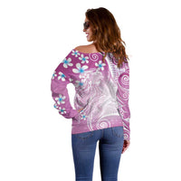Polynesian Jellyfish Off Shoulder Sweater With Plumeria Pink