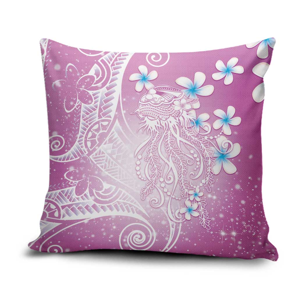 Polynesian Jellyfish Pillow Cover With Plumeria Pink