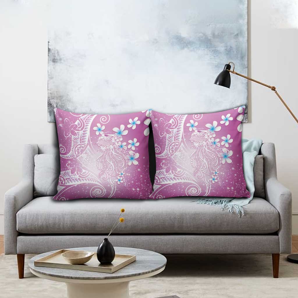 Polynesian Jellyfish Pillow Cover With Plumeria Pink
