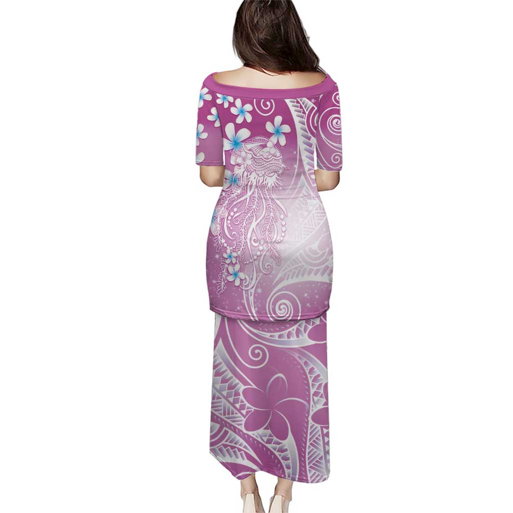 Polynesian Jellyfish Puletasi With Plumeria Pink LT05 - Polynesian Pride