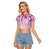 Polynesian Jellyfish Raglan Cropped T Shirt With Plumeria Pink
