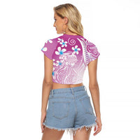 Polynesian Jellyfish Raglan Cropped T Shirt With Plumeria Pink