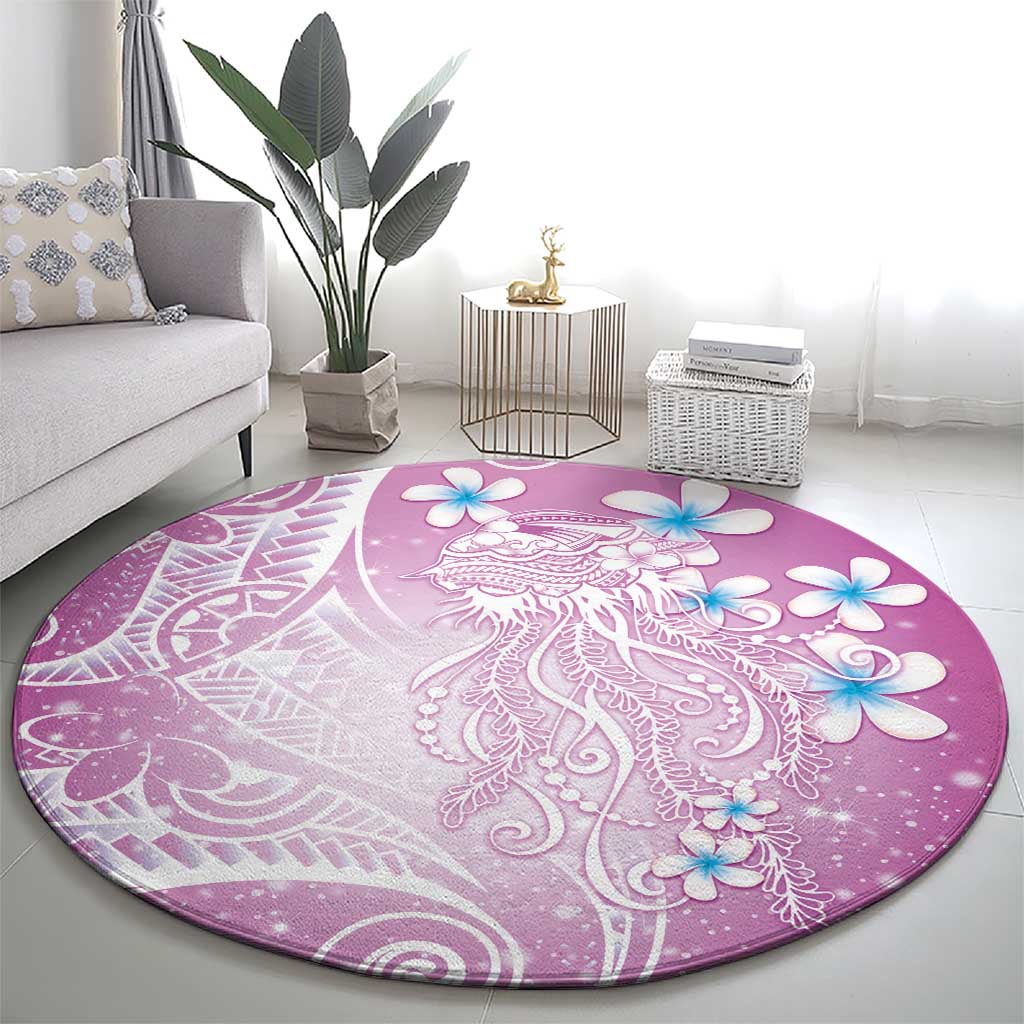 Polynesian Jellyfish Round Carpet With Plumeria Pink