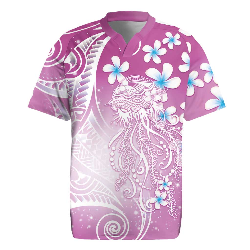 Polynesian Jellyfish Rugby Jersey With Plumeria Pink LT05 Pink - Polynesian Pride
