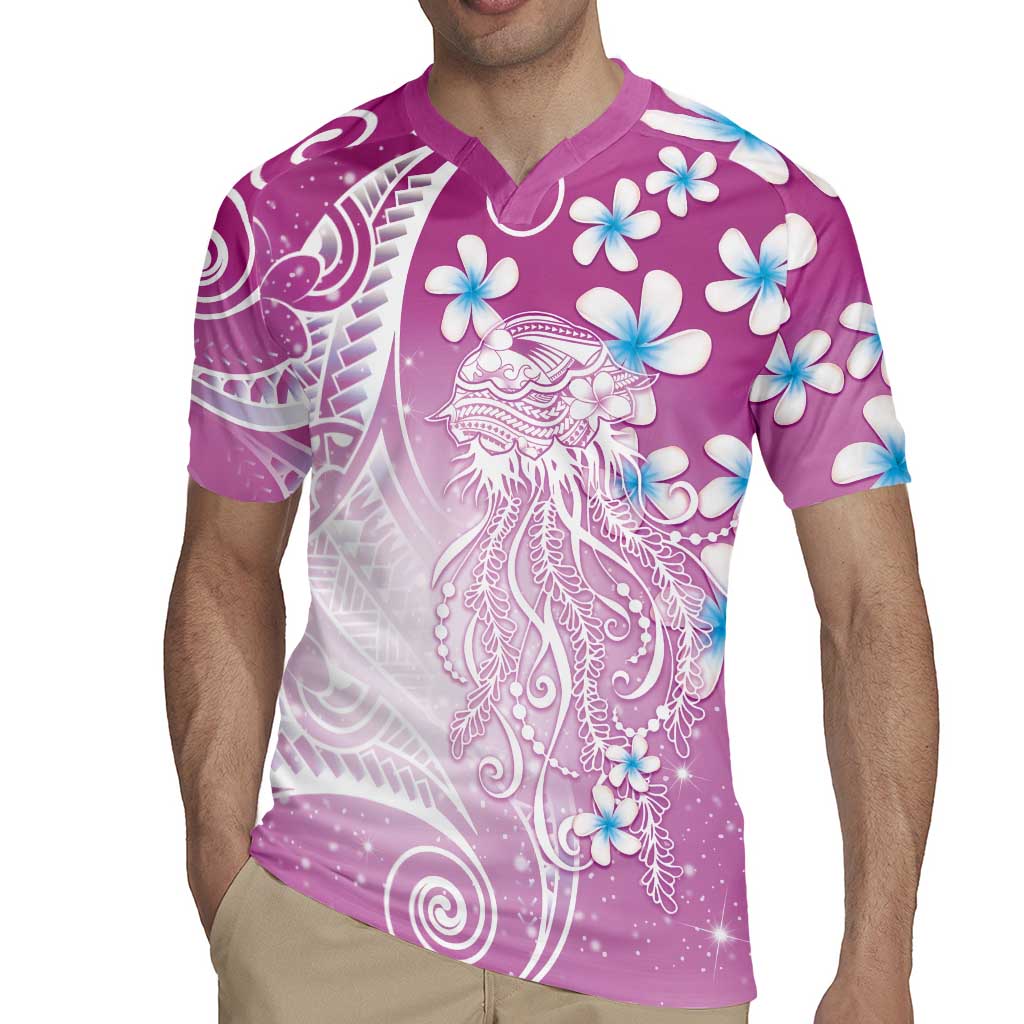 Polynesian Jellyfish Rugby Jersey With Plumeria Pink