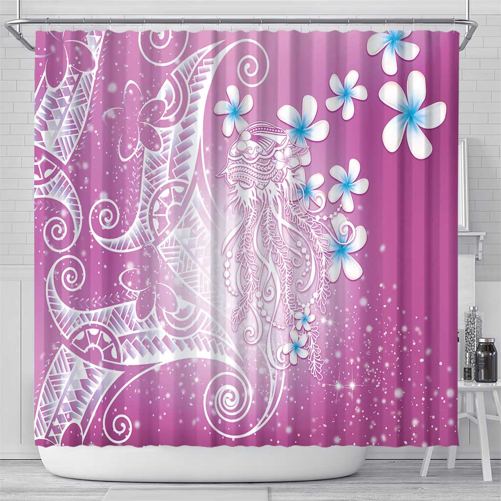 Polynesian Jellyfish Shower Curtain With Plumeria Pink