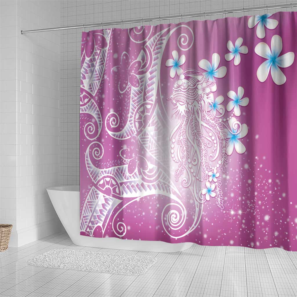Polynesian Jellyfish Shower Curtain With Plumeria Pink