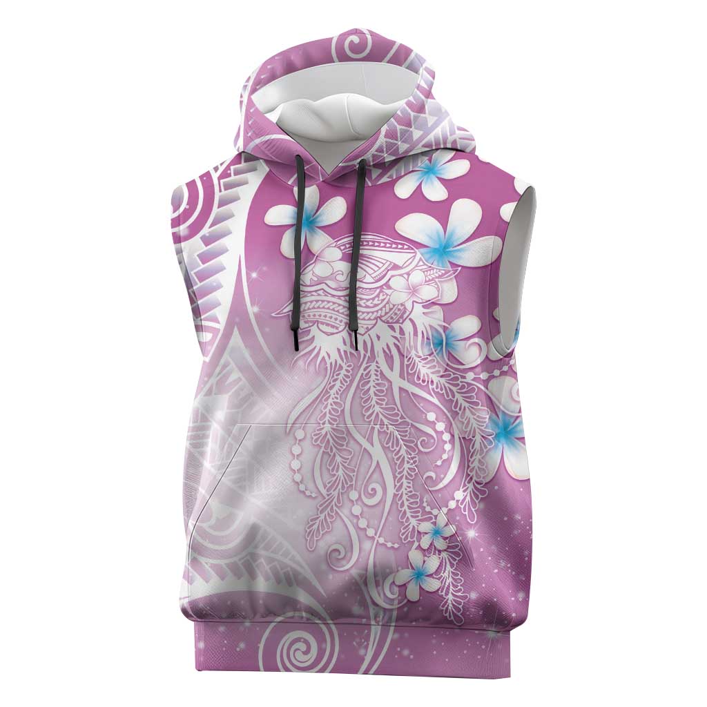 Polynesian Jellyfish Sleeveless Hoodie With Plumeria Pink