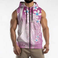 Polynesian Jellyfish Sleeveless Zip Hoodie With Plumeria Pink