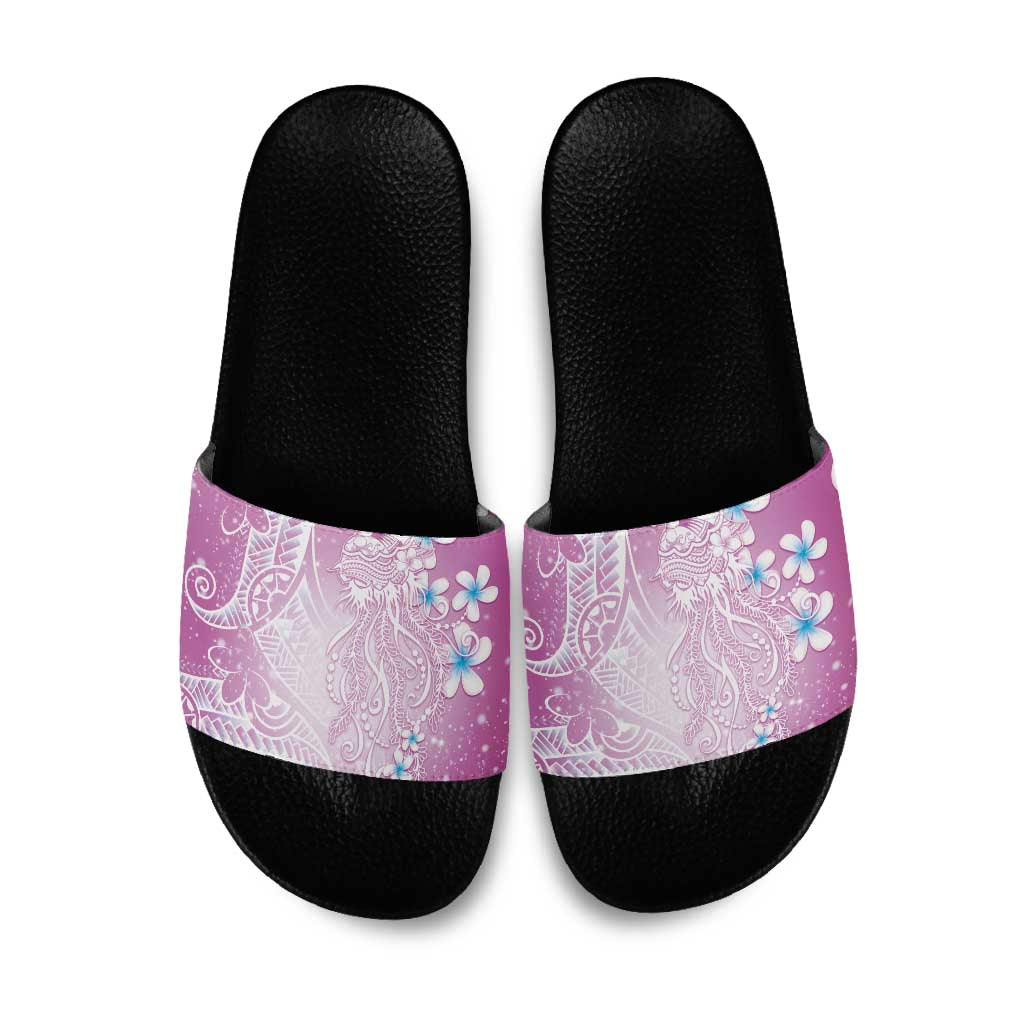 Polynesian Jellyfish Slide Sandals With Plumeria Pink