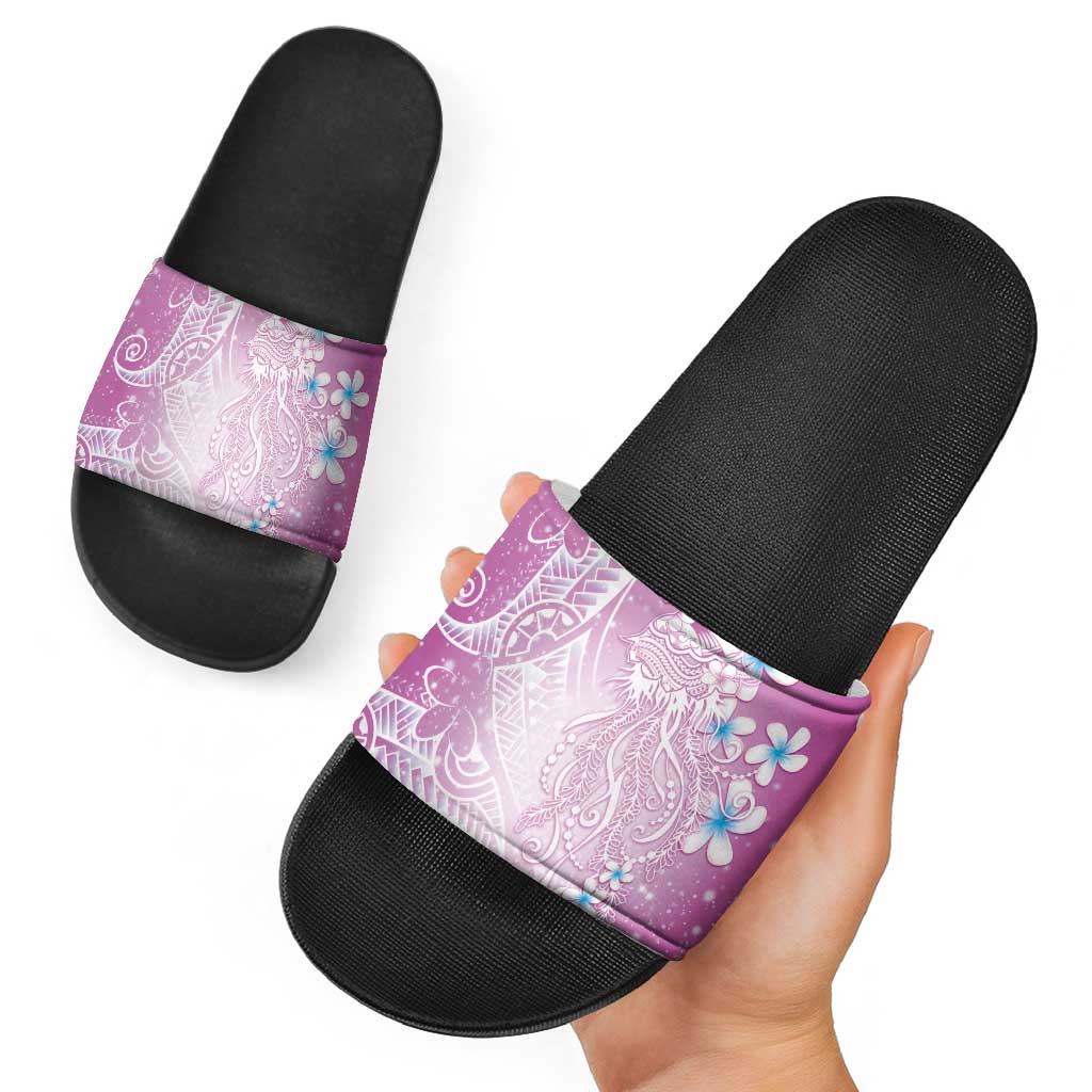Polynesian Jellyfish Slide Sandals With Plumeria Pink