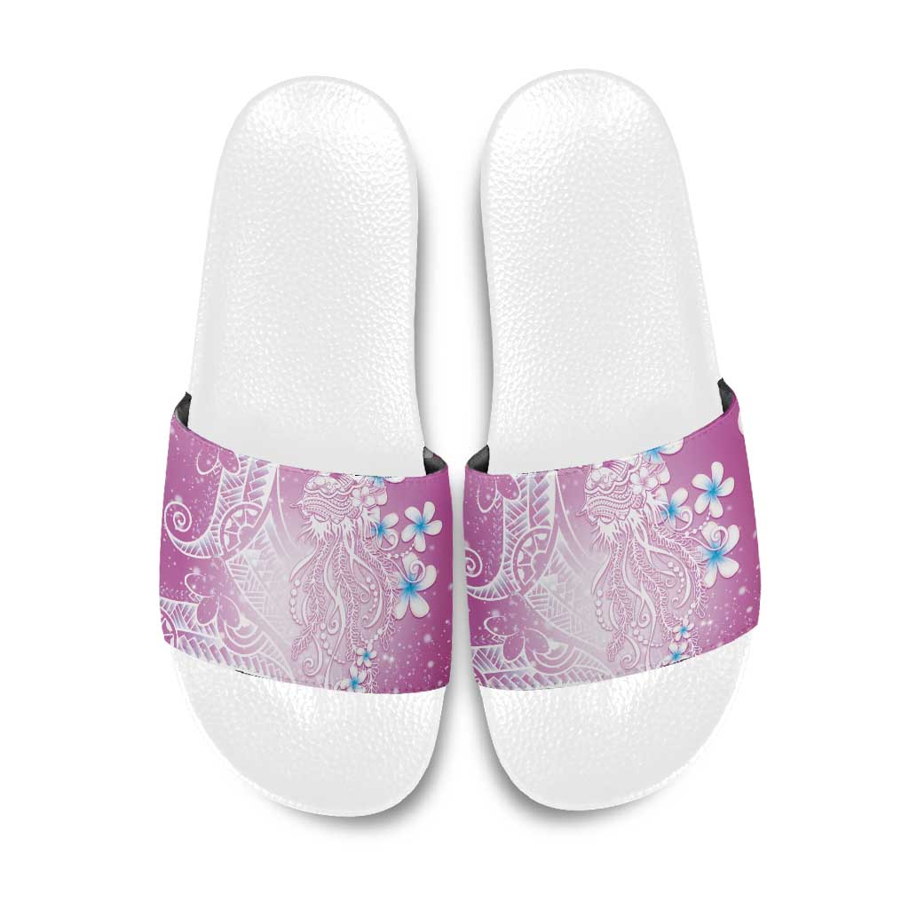 Polynesian Jellyfish Slide Sandals With Plumeria Pink