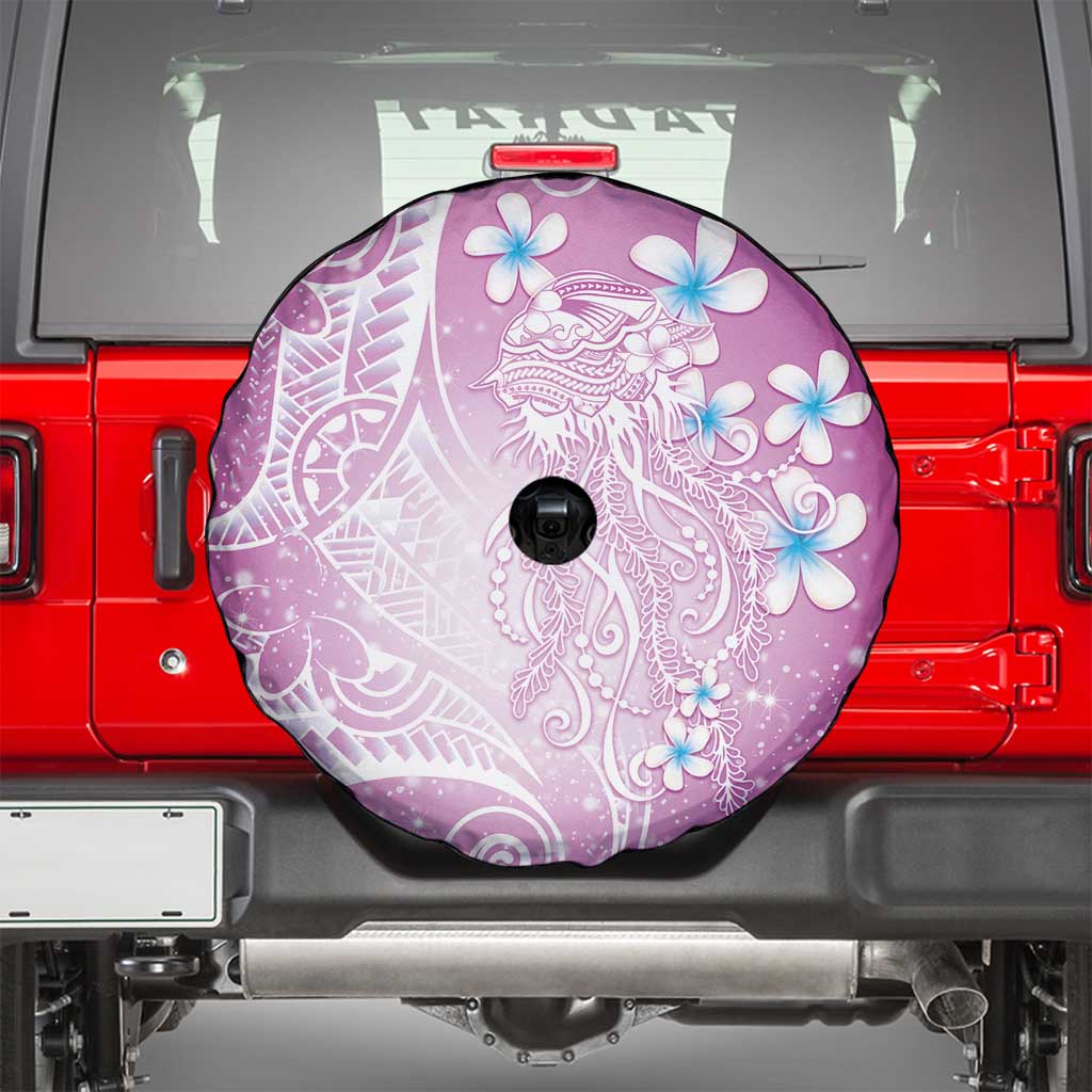 Polynesian Jellyfish Spare Tire Cover With Plumeria Pink