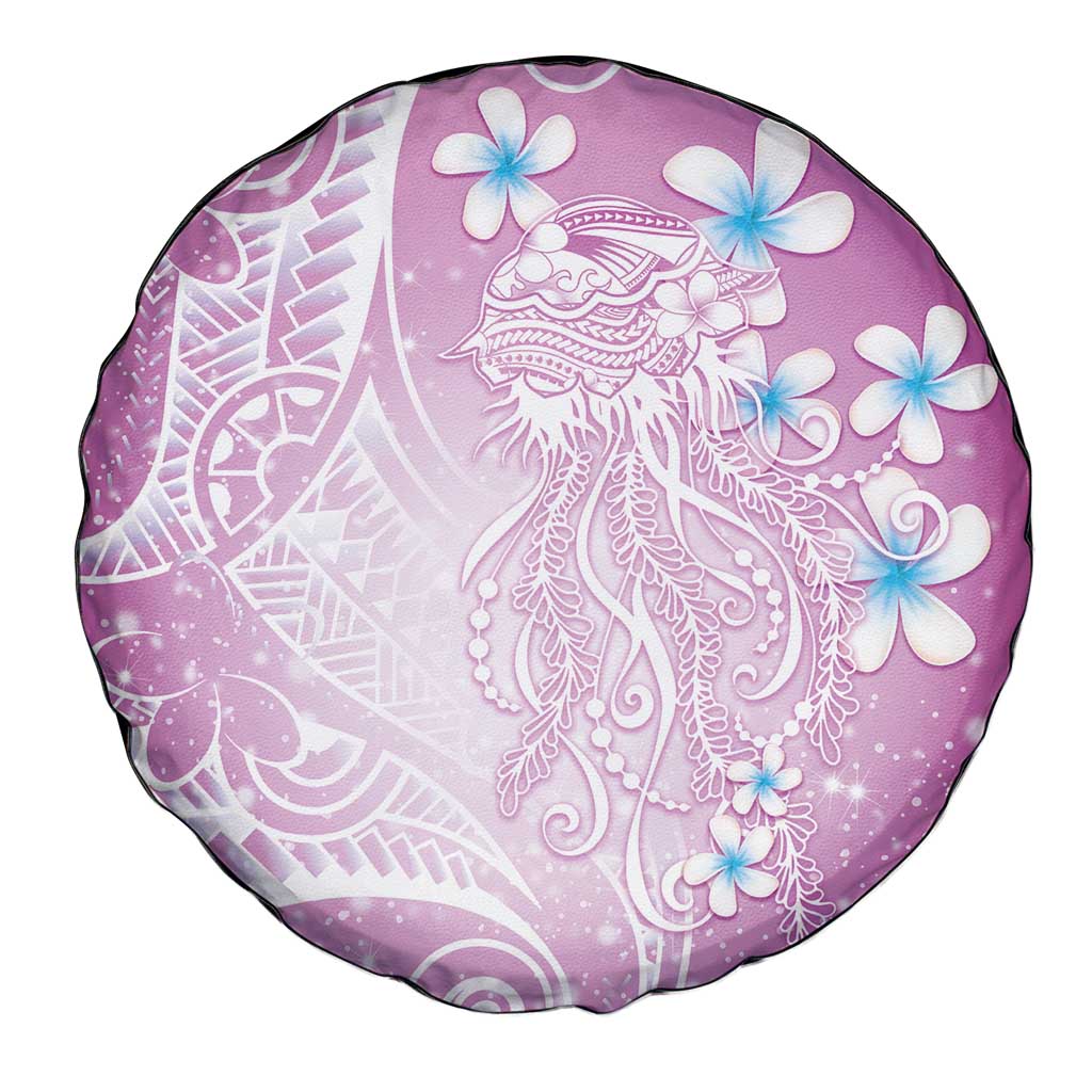 Polynesian Jellyfish Spare Tire Cover With Plumeria Pink