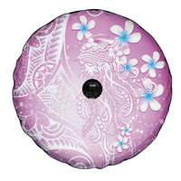 Polynesian Jellyfish Spare Tire Cover With Plumeria Pink