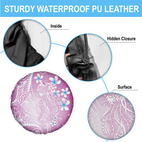 Polynesian Jellyfish Spare Tire Cover With Plumeria Pink