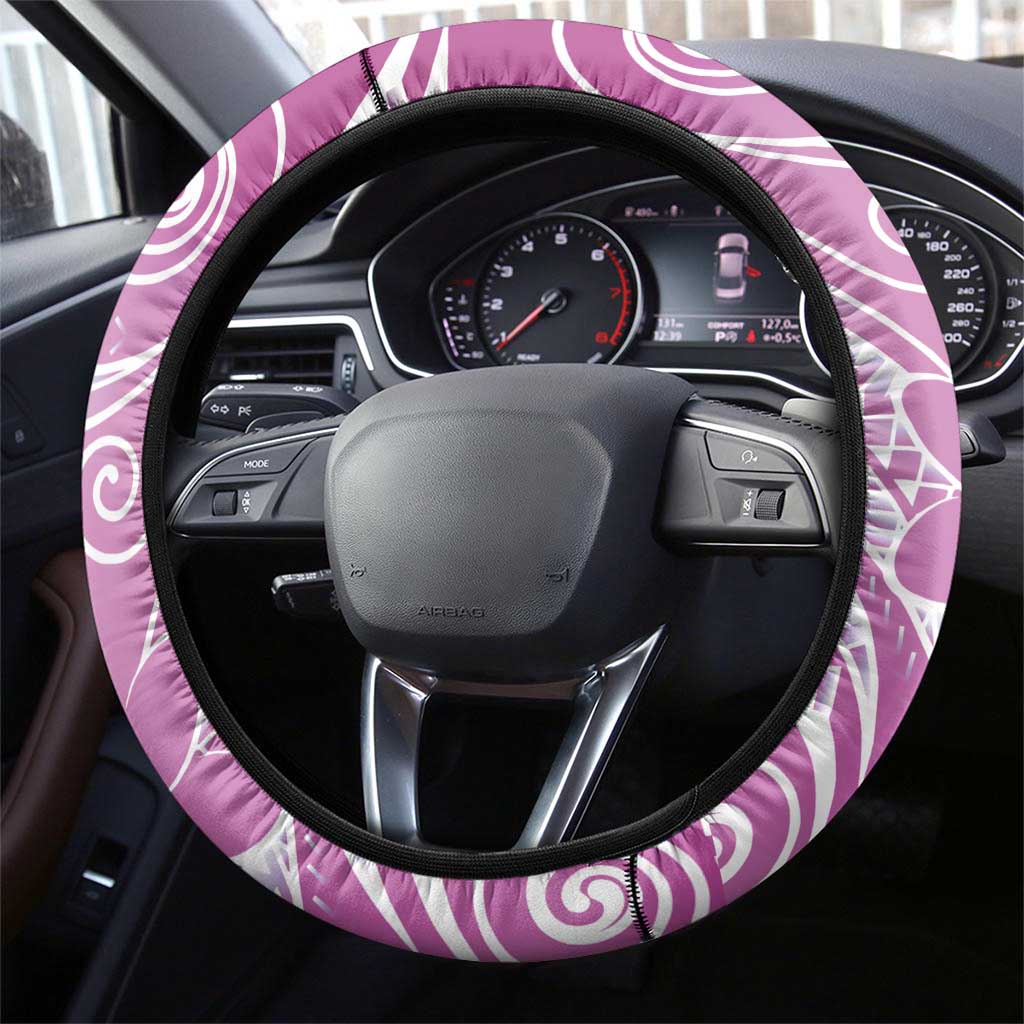 Polynesian Jellyfish Steering Wheel Cover With Plumeria Pink
