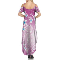 Polynesian Jellyfish Summer Maxi Dress With Plumeria Pink