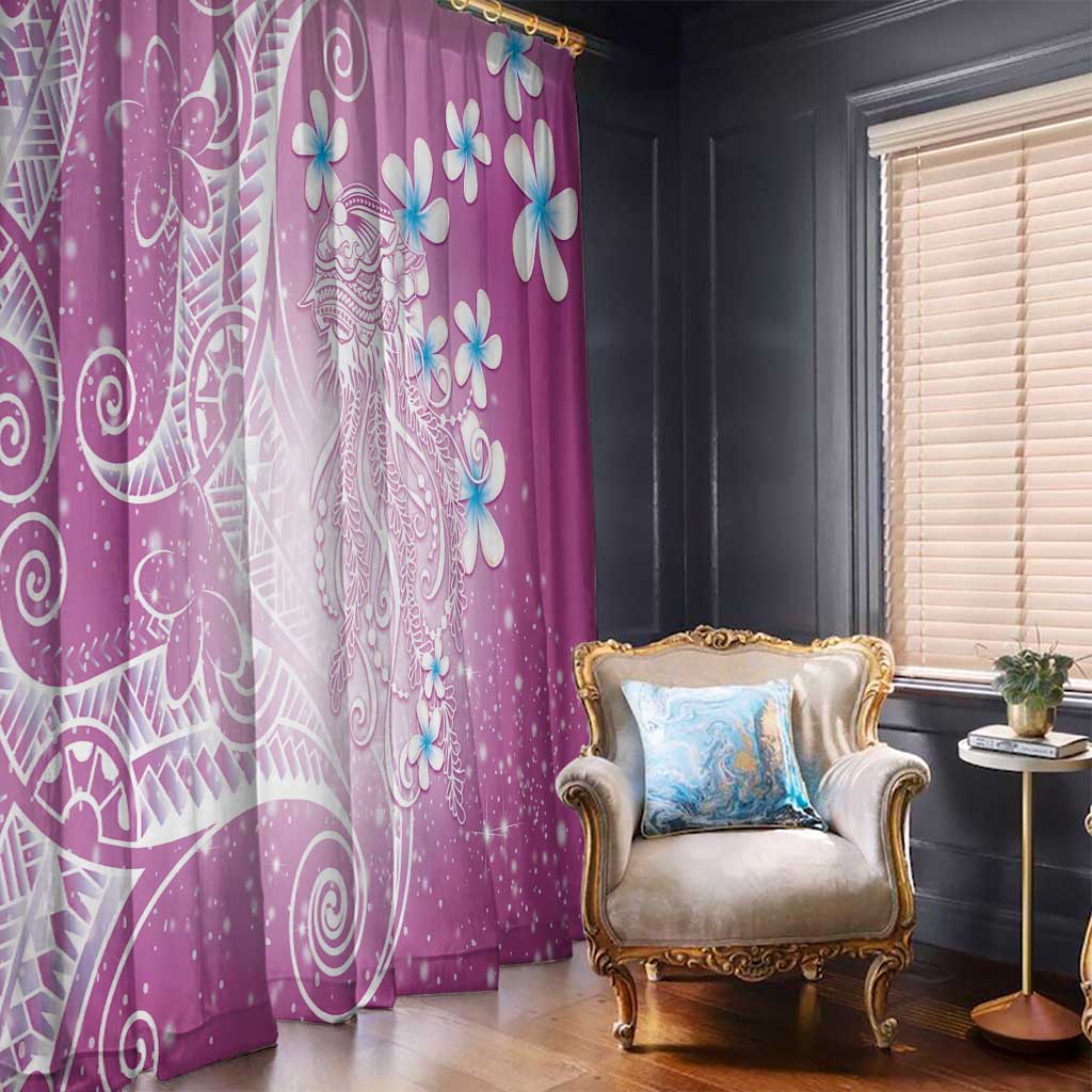 Polynesian Jellyfish Window Curtain With Plumeria Pink