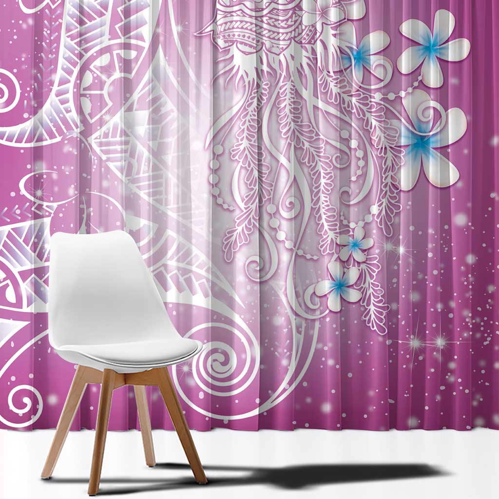 Polynesian Jellyfish Window Curtain With Plumeria Pink