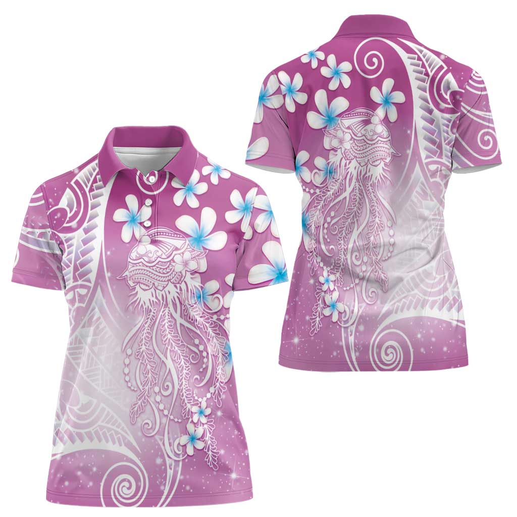 Polynesian Jellyfish Women Polo Shirt With Plumeria Pink