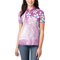 Polynesian Jellyfish Women Polo Shirt With Plumeria Pink