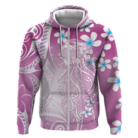 Polynesian Jellyfish Zip Hoodie With Plumeria Pink LT05 Zip Hoodie Pink - Polynesian Pride