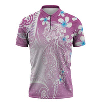 Polynesian Jellyfish Zipper Polo Shirt With Plumeria Pink
