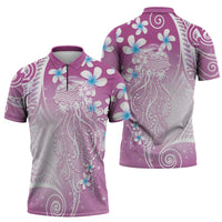 Polynesian Jellyfish Zipper Polo Shirt With Plumeria Pink