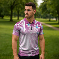 Polynesian Jellyfish Zipper Polo Shirt With Plumeria Pink