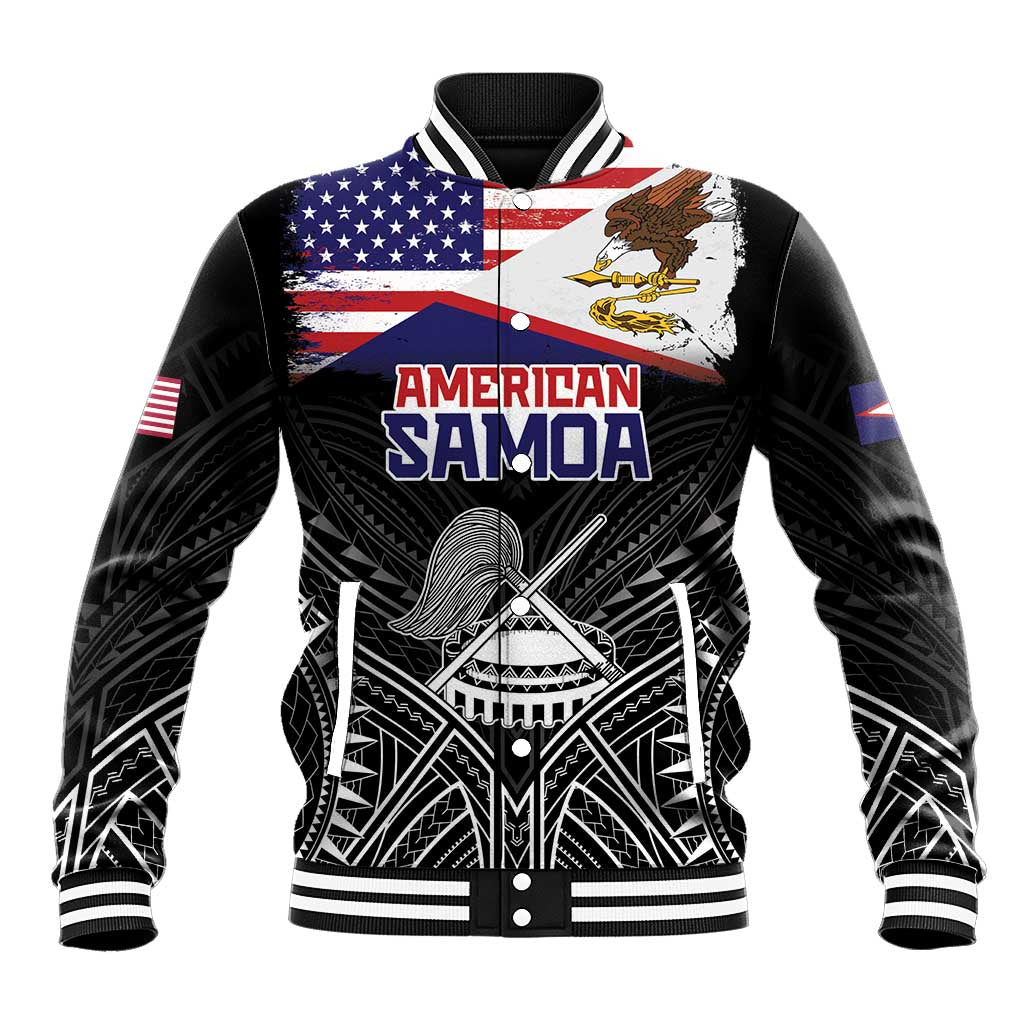 Personalised American Samoa Flag Day Baseball Jacket Bald Eagle With Polynesian Pattern LT05 Unisex Black - Polynesian Pride