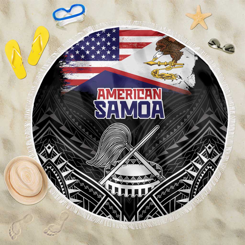 American Samoa Flag Day Beach Blanket Bald Eagle With Polynesian Pattern LT05 One Size 150cm Black - Polynesian Pride