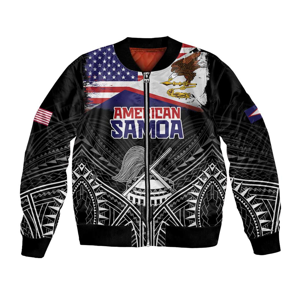 Personalised American Samoa Flag Day Bomber Jacket Bald Eagle With Polynesian Pattern LT05 Unisex Black - Polynesian Pride