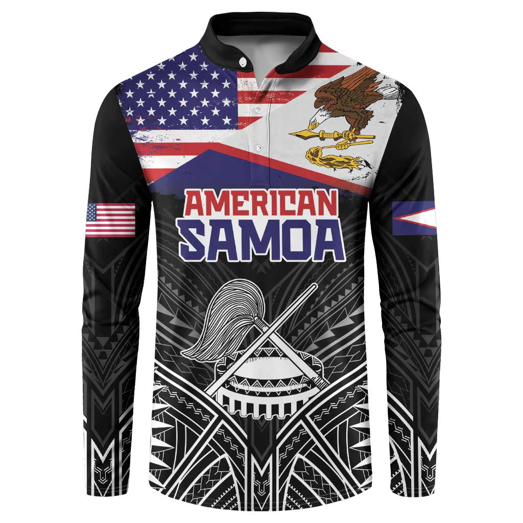 Personalised American Samoa Flag Day Button Sweatshirt Bald Eagle With Polynesian Pattern LT05 Black - Polynesian Pride