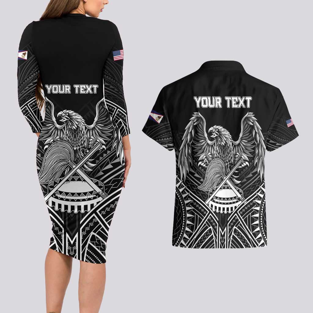 American Samoa Flag Day Couples Matching Long Sleeve Bodycon Dress and Hawaiian Shirt Bald Eagle With Polynesian Pattern