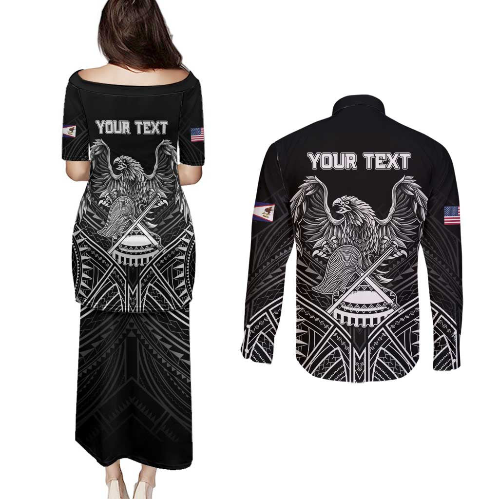 American Samoa Flag Day Couples Matching Puletasi and Long Sleeve Button Shirt Bald Eagle With Polynesian Pattern