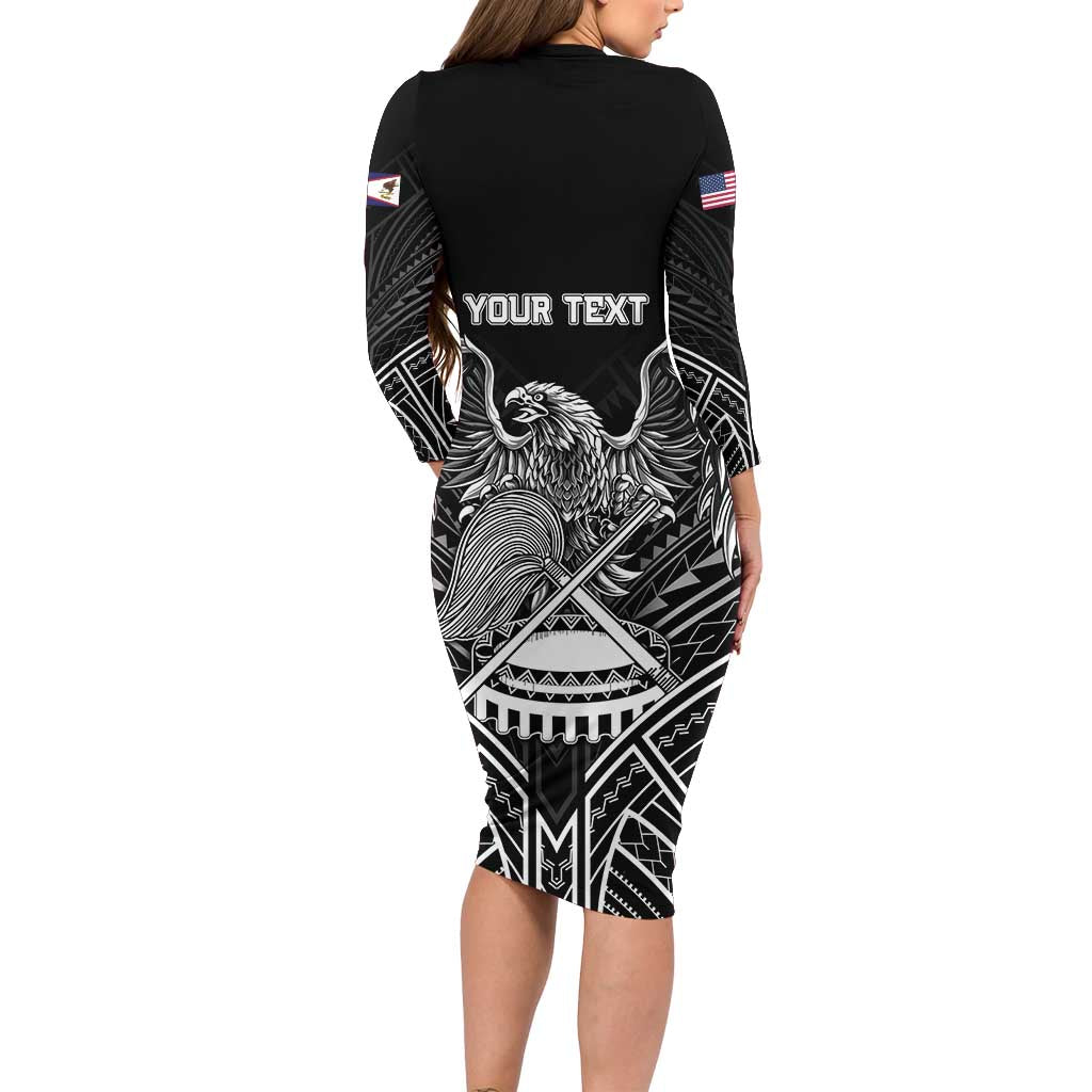 American Samoa Flag Day Family Matching Long Sleeve Bodycon Dress and Hawaiian Shirt Bald Eagle With Polynesian Pattern