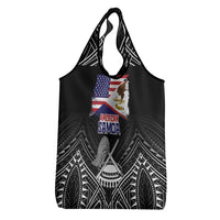 American Samoa Flag Day Grocery Bag Bald Eagle With Polynesian Pattern