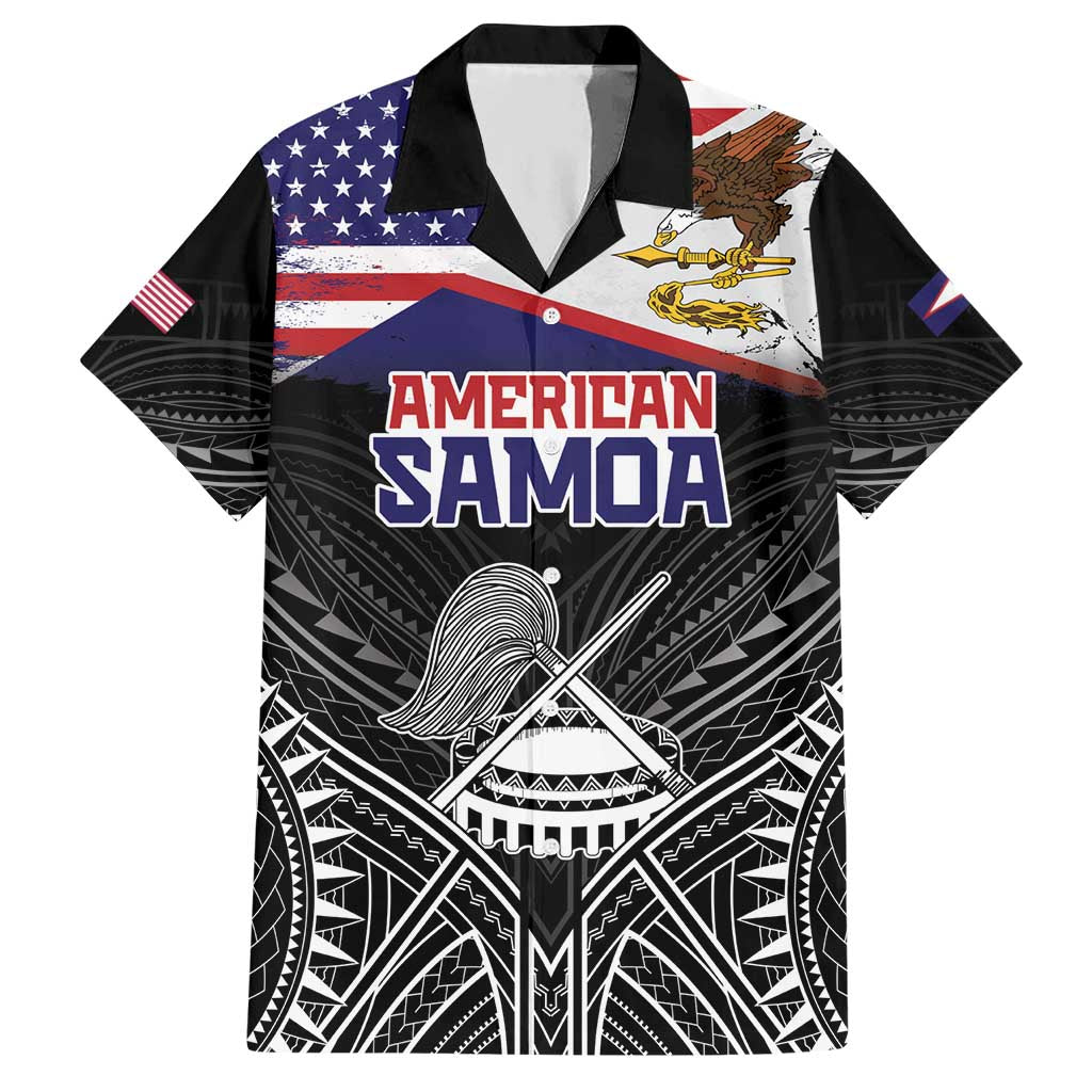 Personalised American Samoa Flag Day Hawaiian Shirt Bald Eagle With Polynesian Pattern LT05 Black - Polynesian Pride